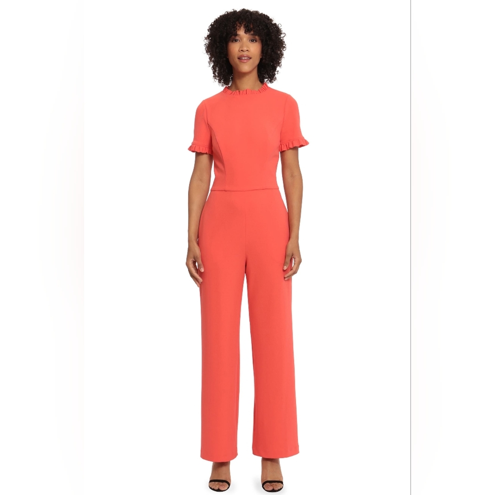 Maggy London Woman Frill Detail Shortsleeve Jumpsuit in Cayenne Coral Sz 20W